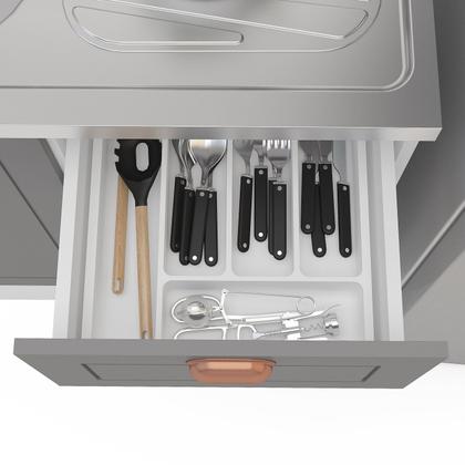 Imagem de Cozinha Pérola com Rodapé 2 Peças Balcão 2 Gavetas 3 Portas e Balcão 2 Portas Yescasa