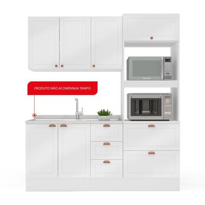 Imagem de Cozinha Pérola com Rodapé Completa 3 Peças Aéreo 3 Portas e Balcão 2 Gavetas 3 Portas e Torre Quente