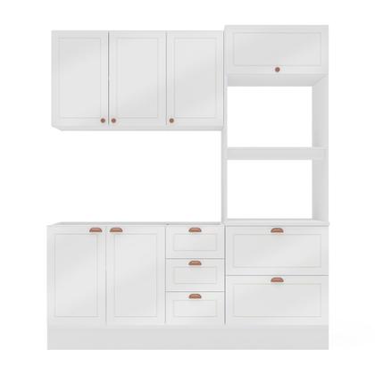 Imagem de Cozinha Pérola com Rodapé Completa 3 Peças Aéreo 3 Portas e Balcão 2 Gavetas 3 Portas e Torre Quente