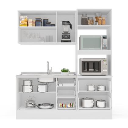 Imagem de Cozinha Pérola com Rodapé Completa 3 Peças Aéreo 3 Portas e Balcão 2 Gavetas 3 Portas e Torre Quente