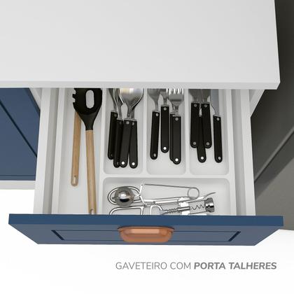 Imagem de Cozinha Pérola com Rodapé e Tampo 3 Peças Aéreo 3 Portas e Balcão 2 Gavetas 3 Portas e Torre Quente