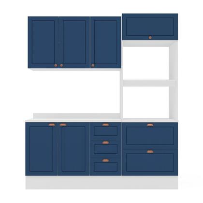 Imagem de Cozinha Pérola com Rodapé e Tampo 3 Peças Aéreo 3 Portas e Balcão 2 Gavetas 3 Portas e Torre Quente