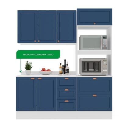 Imagem de Cozinha Pérola com Rodapé e Tampo 3 Peças Aéreo 3 Portas e Balcão 2 Gavetas 3 Portas e Torre Quente