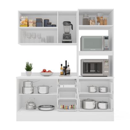 Imagem de Cozinha Pérola com Rodapé e Tampo 3 Peças Aéreo 3 Portas e Balcão 2 Gavetas 3 Portas e Torre Quente