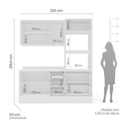 Imagem de Cozinha Pérola com Rodapé e Tampo 3 Peças Aéreo 3 Portas e Balcão 2 Gavetas 3 Portas e Torre Quente