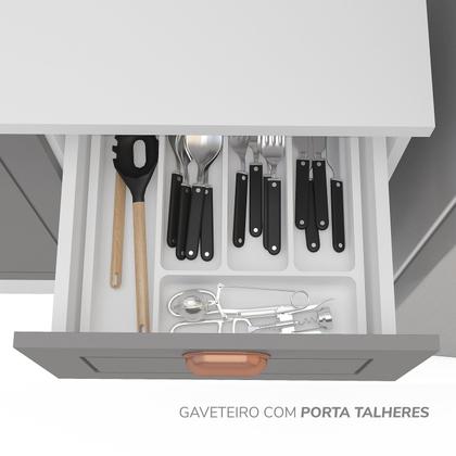 Imagem de Cozinha Pérola com Rodapé e Tampo 3 Peças Aéreo 3 Portas e Balcão 2 Gavetas 3 Portas e Torre Quente