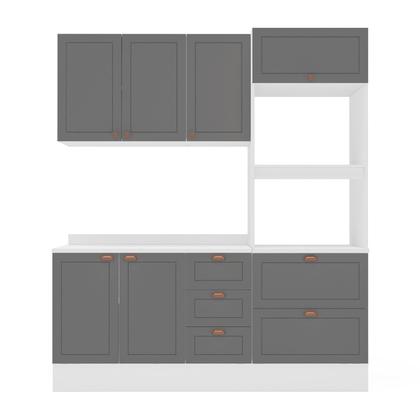 Imagem de Cozinha Pérola com Rodapé e Tampo 3 Peças Aéreo 3 Portas e Balcão 2 Gavetas 3 Portas e Torre Quente