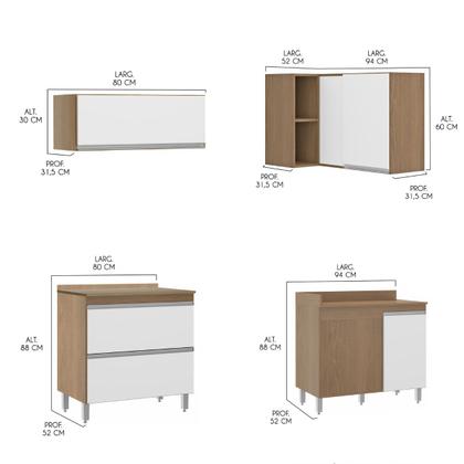 Imagem de Cozinha Planejada Completa de Canto Modulada Sabrina 254 Cm 8 Peças MDP Branco MENU