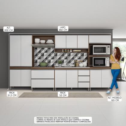 Imagem de Cozinha Planejada Grande Sabrina com Armário Torre Quente 360 Cm 6 Peças MDP Branco MENU