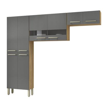 Imagem de Cozinha (Sem Balcão) 6 Portas 2 Portas de Vidro Nala Freijo/Gris - SSX Multicoisas
