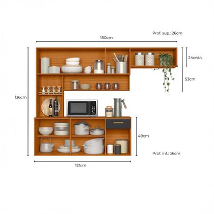 Imagem de Cozinha Suspensa Com Balcão 180cm Manu Freijo Uv Grafite Acetinado - SSX Multicoisas