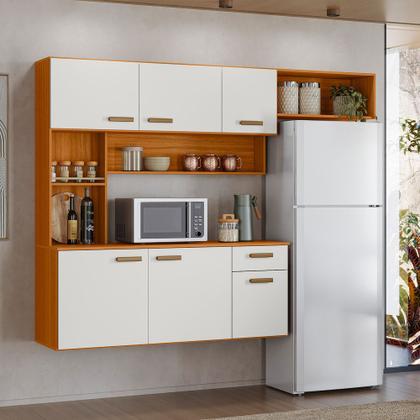 Imagem de Cozinha Suspensa Com Balcão 180cm Manu Freijo Uv Off Acetinado - SSX Multicoisas