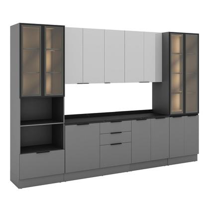 Imagem de Cozinha Telasul Lumina 6 Peças com Paneleiro para Forno e Micro com Vidro Fumê e Iluminação Cinza