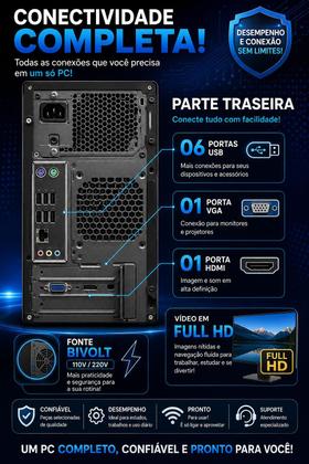 Imagem de CPU Computador i3 BZX PREMIUM WINDOWS 11 HDD 1000GB WIFI E PACOTE OFFICE