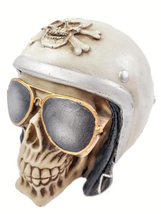 Imagem de Cranio caveira motoqueiro c/ óculos em resina branco