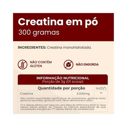 Imagem de Creatina Monohidratada 100 Pura 300g Alta Pureza Mais Força Performance Explosão e Desempenho