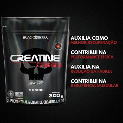 Imagem de Creatina Monohidratada TURBO Refil Black Skull 300g - Creatine p/ Energia Força Ganho de Massa / Musculação