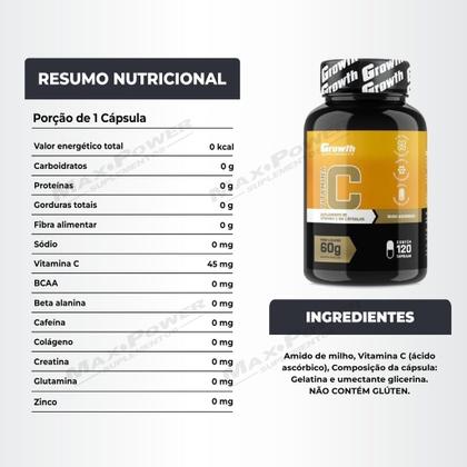 Imagem de Creatina Pura 250g Creapure + Vitamina C 120 Caps Growth