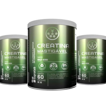 Imagem de Creatina Pura Mastigável zero 120 pastilhas Energia Recuperação Treino Intensos sabor maça 2 por dia porção para 60 dias