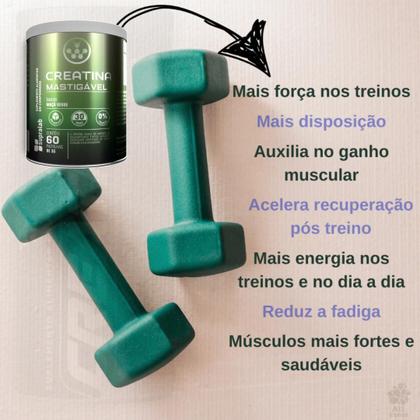 Imagem de Creatina Pura Mastigável zero 120 pastilhas Energia Recuperação Treino Intensos sabor maça 2 por dia porção para 60 dias