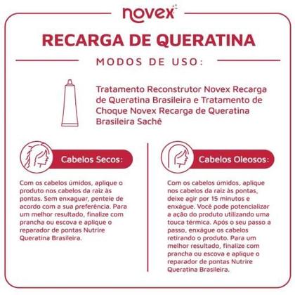 Imagem de Creme de Cabelo Tratamento Reconstrutor Novex Recarga de Queratina Brasileira 80g