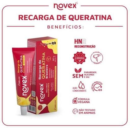 Imagem de Creme de Cabelo Tratamento Reconstrutor Novex Recarga de Queratina Brasileira 80g