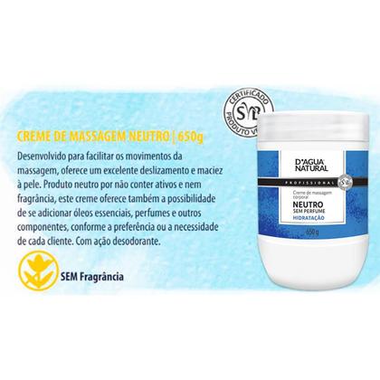Imagem de Creme De Massagem Corporal Dagua Natural Neutro 650g Sem Perfume Hidratação