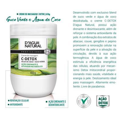 Imagem de Creme De Massagem Dagua Natural C-detox 650g Antioxidante Ação Drenante e Ativador Metabólico