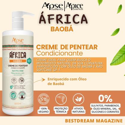 Imagem de Creme De Pentear África Baobá Vegano Condicionante Capilar Cabelo Curvatura Profissional Apice Apse 1L