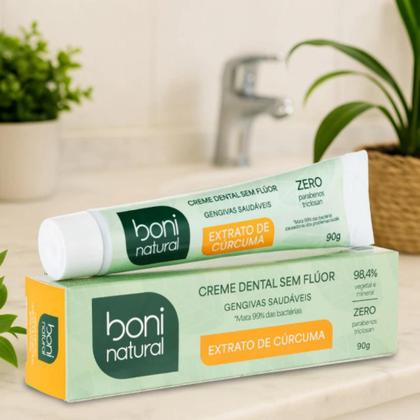 Imagem de Creme Dental Boni Natural Sem Fluor Carvao Vegetal Branqueador Antisseptico Sem Parabenos Halito 90g