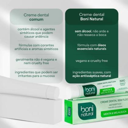 Imagem de Creme Dental Boni Natural Sem Fluor Escolha o Seu Vegano Antisseptico Sem Parabenos Halito Fresco 90g -