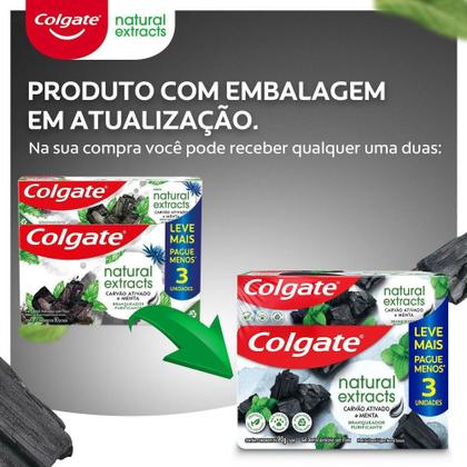 Imagem de Creme Dental Colgate Natural Extracts Carvão Ativado e Menta 90g 3 unidades
