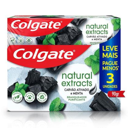Imagem de Creme Dental Colgate Natural Extracts Carvão Ativado e Menta 90g 3 unidades