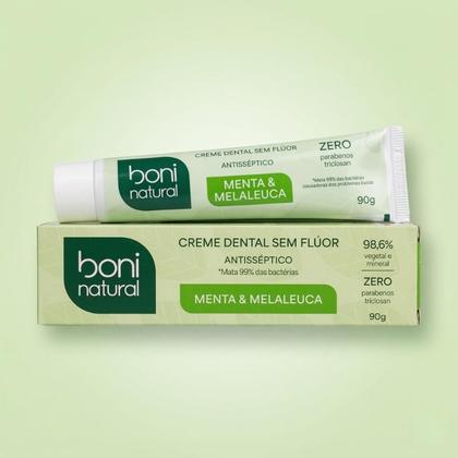 Imagem de Creme Dental Menta E Melaleuca Pasta De Dente Sem Flúor Vegana Boni Natural 90Gr