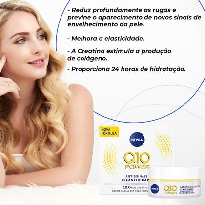 Imagem de creme facial nivea q10 power dia antissinais + elasticidade fps30 nova fórmula reduz rugas 50g dia