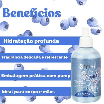 Imagem de Creme Hidratante Corpo E Mãos Com Óleo De Coco E Extrato De Mirtilo 250ml Disney Stitch Lançamento Fenzza