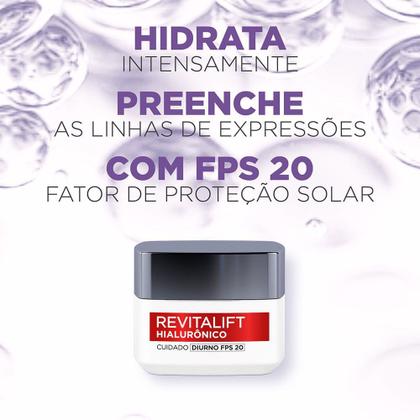 Imagem de Creme Hidratante Facial Anti-idade L'Oréal Paris Revitalift Hialurônico Diurno FPS 20, 49g
