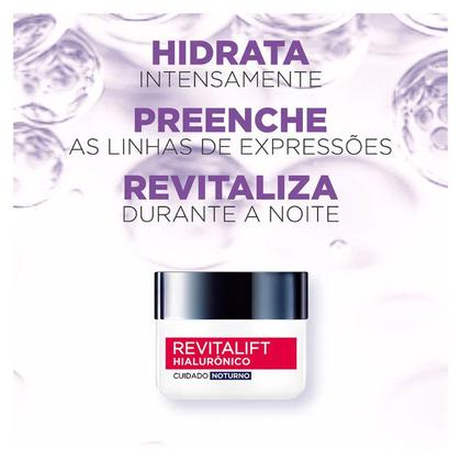 Imagem de Creme Hidratante Facial Antirrugas Revitalift Hialurônico Loreal Paris NOTURNO - 49 G