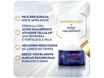 Imagem de Creme Hidratante Facial Nivea Complexo de Reparação Noturna Luminous 630 Antispot Ácido Hialurônico 50ml