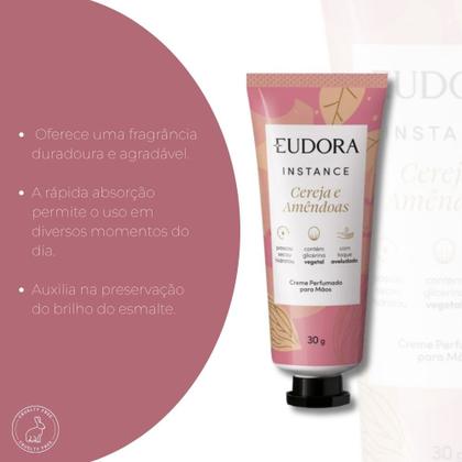 Imagem de Creme Hidratante para Mãos Perfumado de Cereja Amêndoa 30g Secagem Rápida Eudora Instance