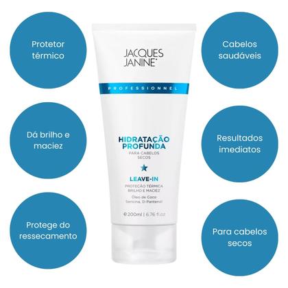 Imagem de Creme Leave-In Hidratação Profunda Definição Antifrizz Proteção Térmica Cabelos Brilho Intenso 200ml Jacques Janine