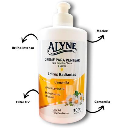 Imagem de Creme para Pentear Alyne Loiros Radiantes Brilho Intenso e Natural Sem Sal e Sem Parabeno 300g (Kit com 2)