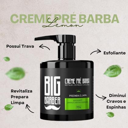 Imagem de Creme Pre Barba Big Barber 350g Lemon Limpador Facial Esfoliante Diminui Cravos Espinhas Revitaliza Barbeiro Profissional