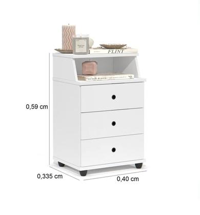 Imagem de Criado Mesa De Cabeceira Com 3 Gavetas E Nicho Luxo Branco