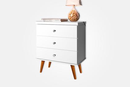 Imagem de Criado Mesa De Cabeceira Com 3 Gavetas Pés Palito Retrô Em Madeira Maciça