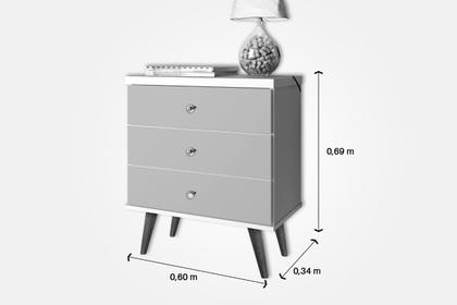 Imagem de Criado Mesa De Cabeceira Com 3 Gavetas Pés Palito Retrô Em Madeira Maciça