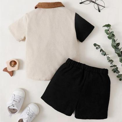 Imagem de Crianças Menino Verão Moda Cor Bloco Roupa 2 Peças Manga Curta Top Shorts Conjunto Idades 1-6