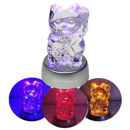 Imagem de Cristal Gato Com Base de LED Colorido Enfeite Quarto 9.5cm 22105