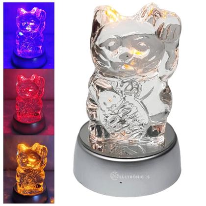 Imagem de Cristal Gato Com Base de LED Colorido Enfeite Quarto 9.5cm 22105