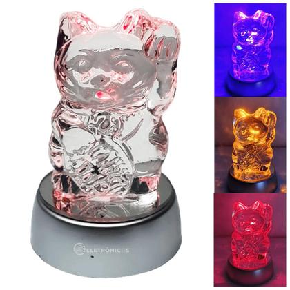 Imagem de Cristal Gato Com Base de LED Colorido Enfeite Quarto 9.5cm 22105